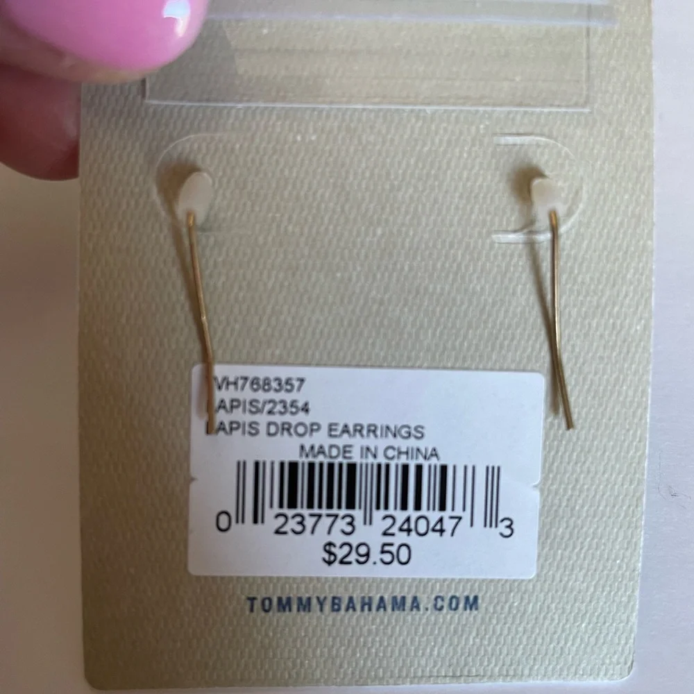 Tommy Bahama Lapis Drop Earrings with Rhinestones~Blue/Gold - Picture 2 of 3
